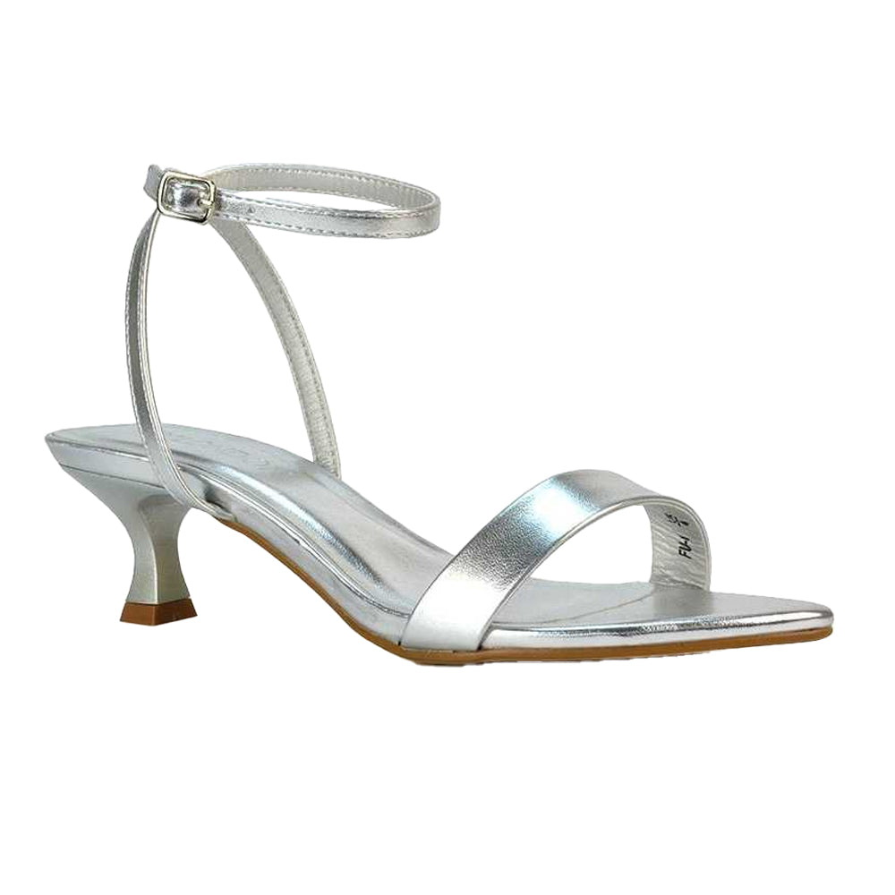 Metallic Silver - Front - XY London Womens-Ladies Antonia Metallic Strappy Low Kitten Heel Sandals