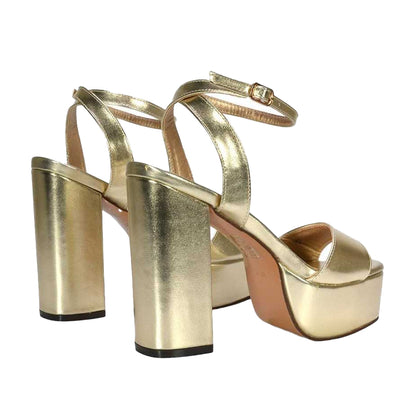 Metallic Gold - Back - XY London Womens-Ladies Jayce Metallic Strappy High Block Heel Sandals