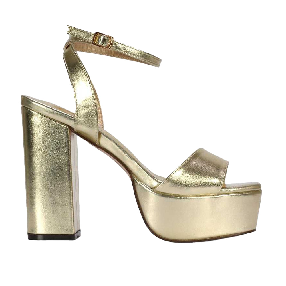 Metallic Gold - Side - XY London Womens-Ladies Jayce Metallic Strappy High Block Heel Sandals