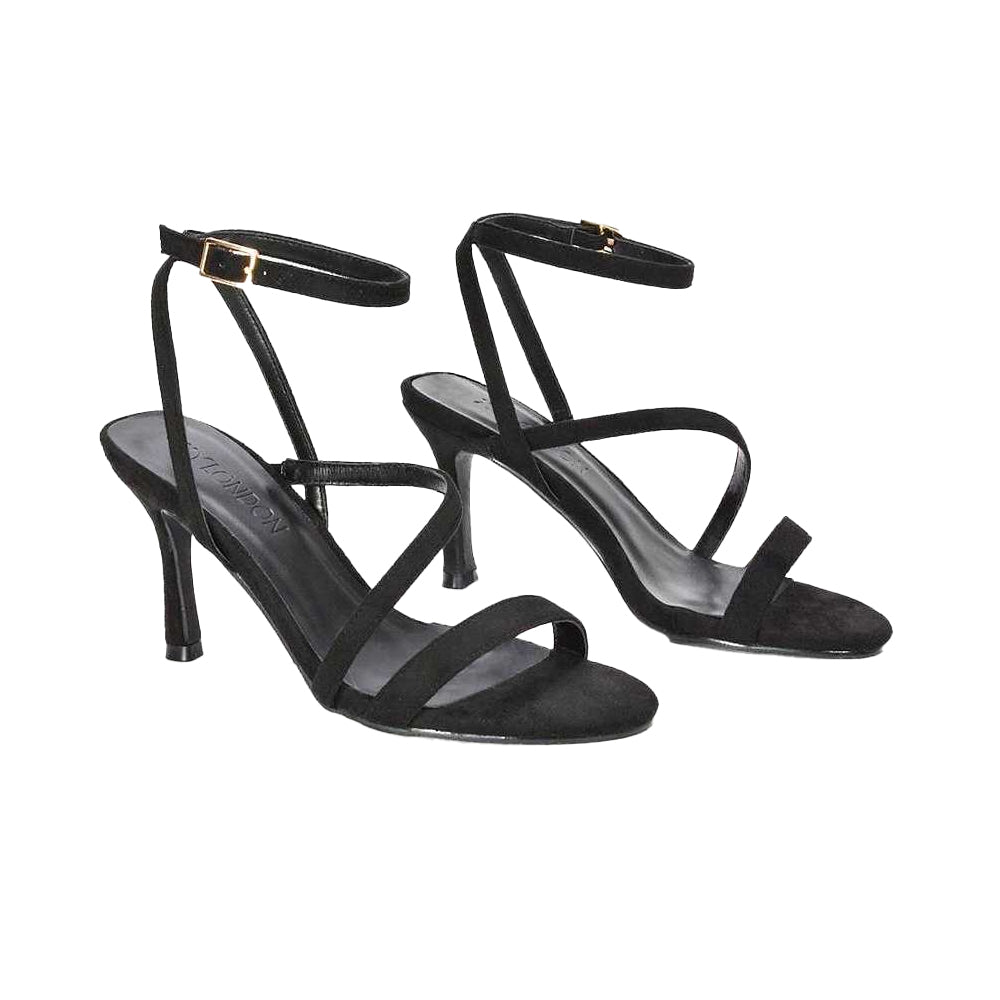 Jet Black - Front - XY London Womens-Ladies Sherry Strappy Stiletto Heel Sandals