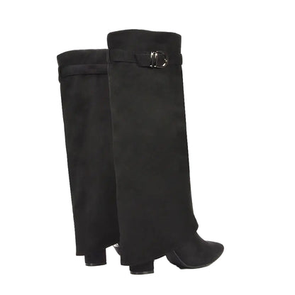 Jet Black - Back - XY London Womens-Ladies Aaliyah Folded Collar Zipped Knee-High Boots