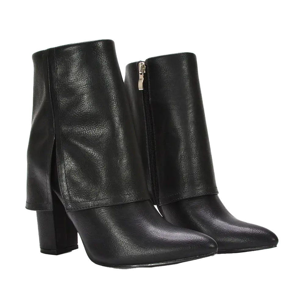 Black - Front - XY London Womens-Ladies Ayla Folded Collar Chelsea Boots