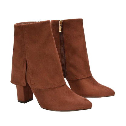 Brown - Lifestyle - XY London Womens-Ladies Ayla Folded Collar Ankle Boots