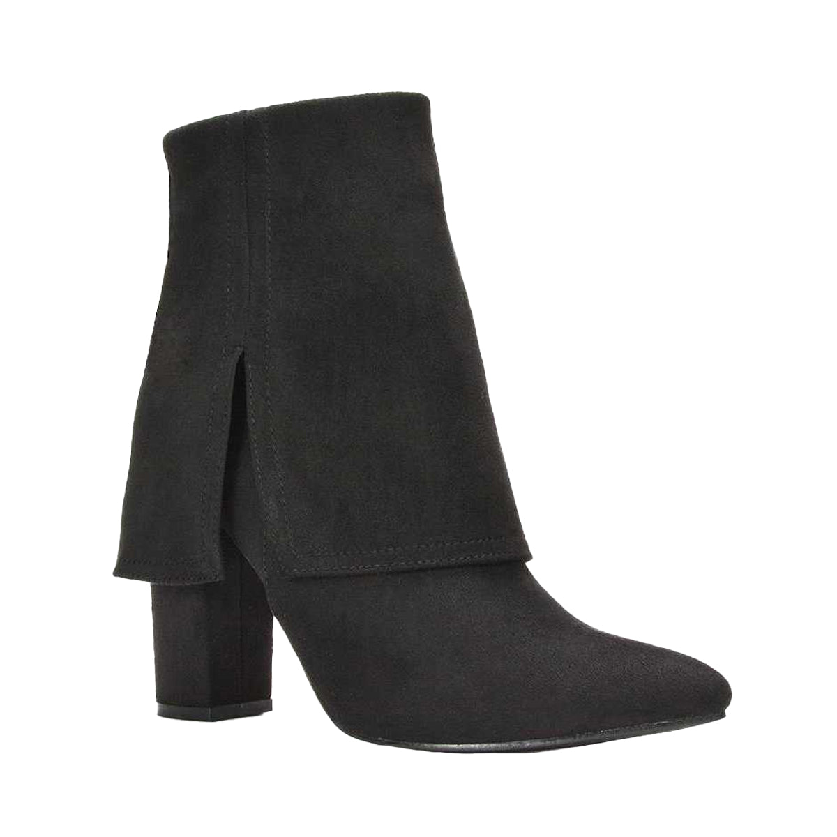 Jet Black - Front - XY London Womens-Ladies Ayla Folded Collar Ankle Boots