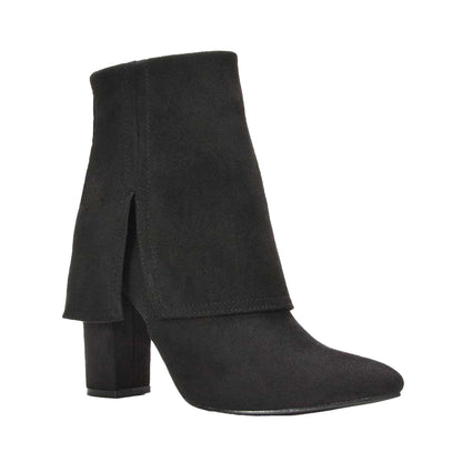 Jet Black - Front - XY London Womens-Ladies Ayla Folded Collar Ankle Boots