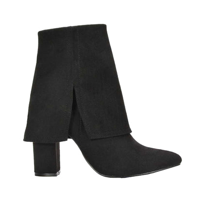 Jet Black - Side - XY London Womens-Ladies Ayla Folded Collar Ankle Boots