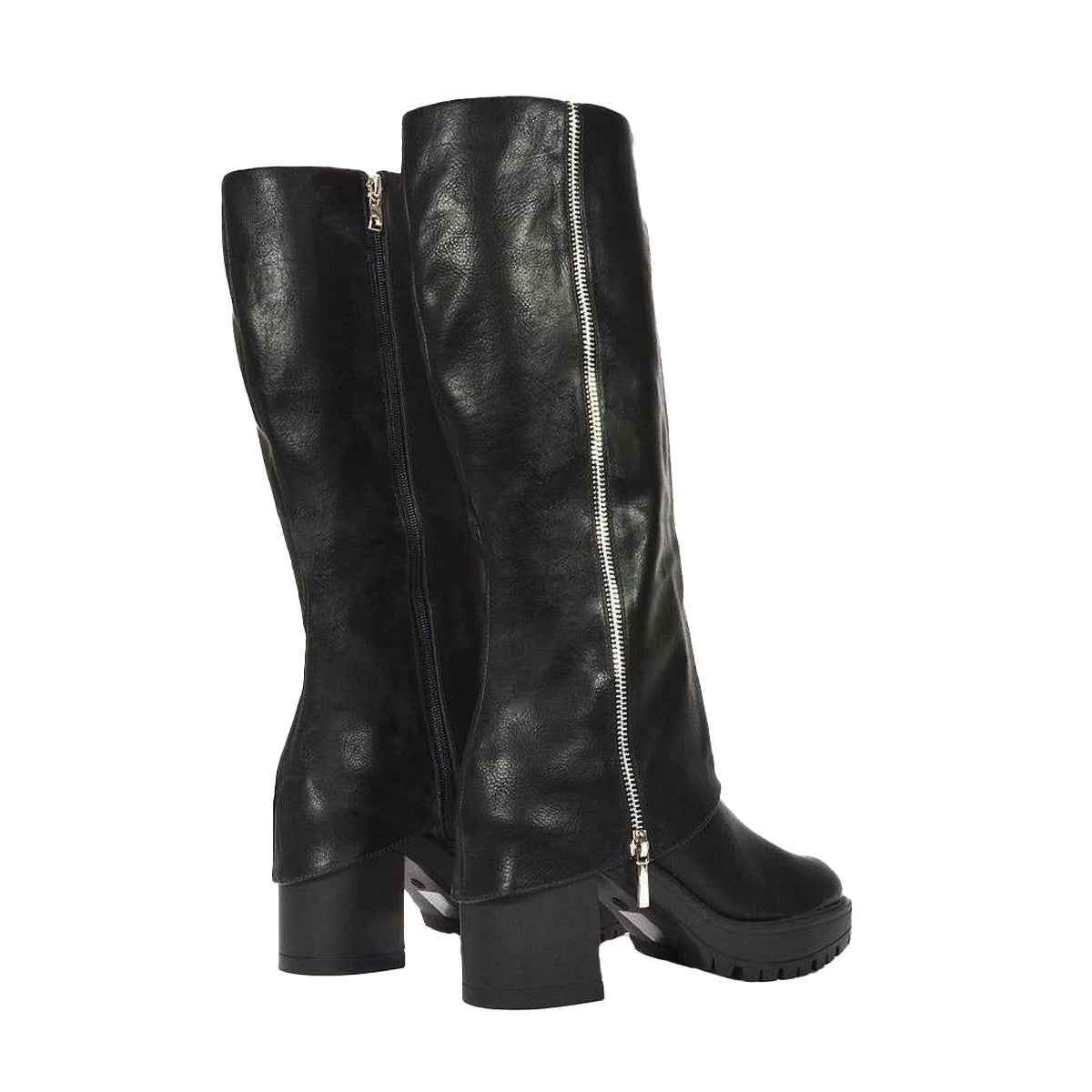 Black - Back - XY London Womens-Ladies Juliana Folded Collar Knee-High Boots