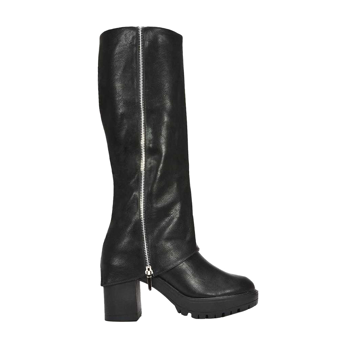 Black - Side - XY London Womens-Ladies Juliana Folded Collar Knee-High Boots