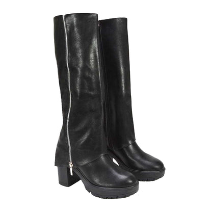 Black - Lifestyle - XY London Womens-Ladies Juliana Folded Collar Knee-High Boots