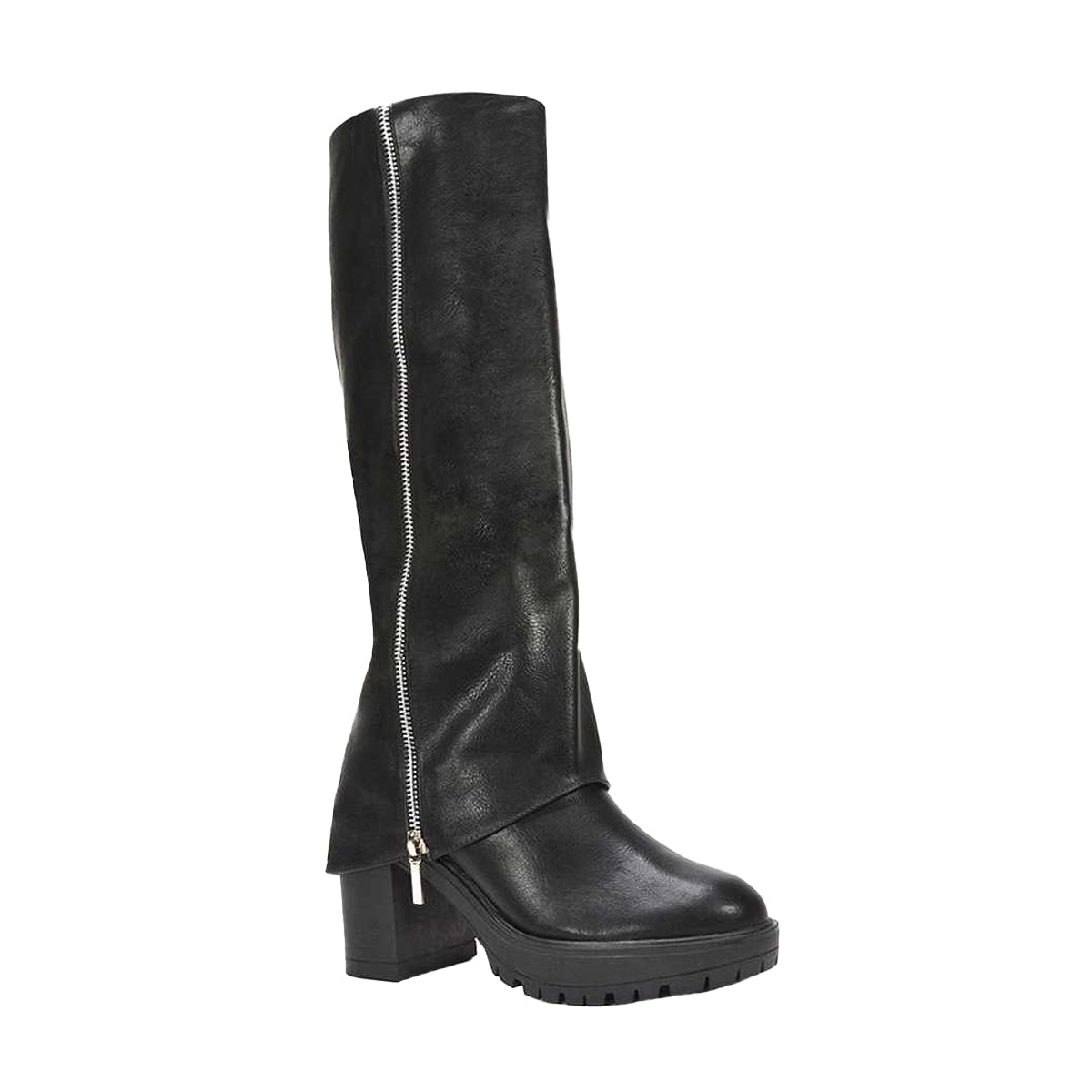 Black - Front - XY London Womens-Ladies Juliana Folded Collar Knee-High Boots