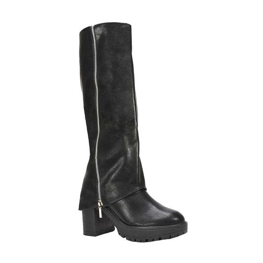 Black - Front - XY London Womens-Ladies Juliana Folded Collar Knee-High Boots