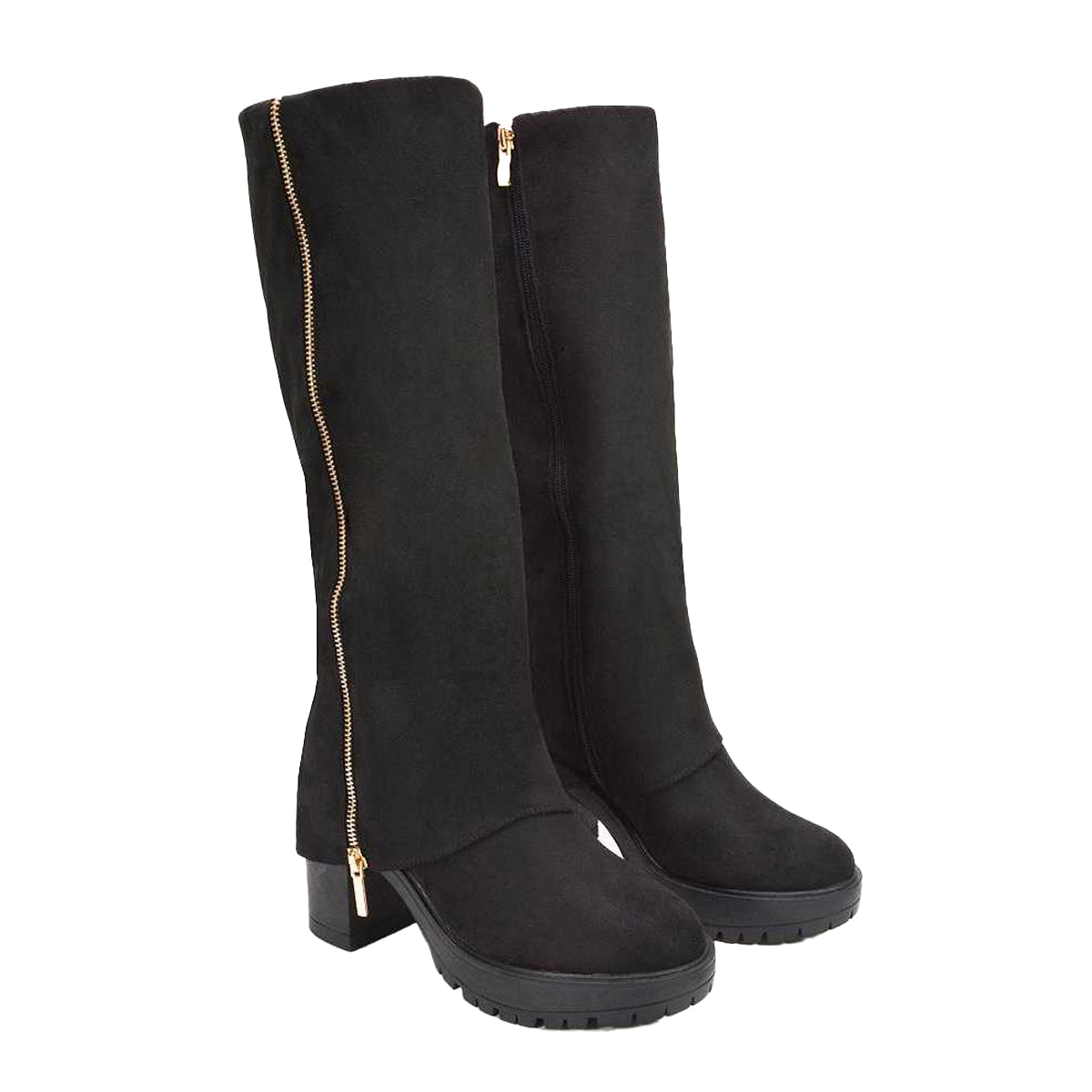 Jet Black - Lifestyle - XY London Womens-Ladies Juliana Faux Suede Chunky Knee-High Boots