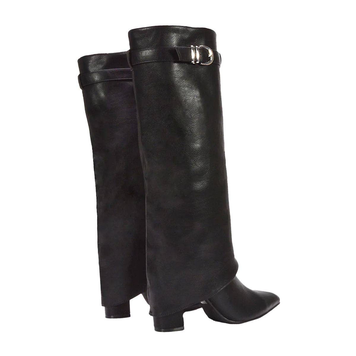 Black - Back - XY London Womens-Ladies Aaliyah Folded Collar Zipped Knee-High Boots