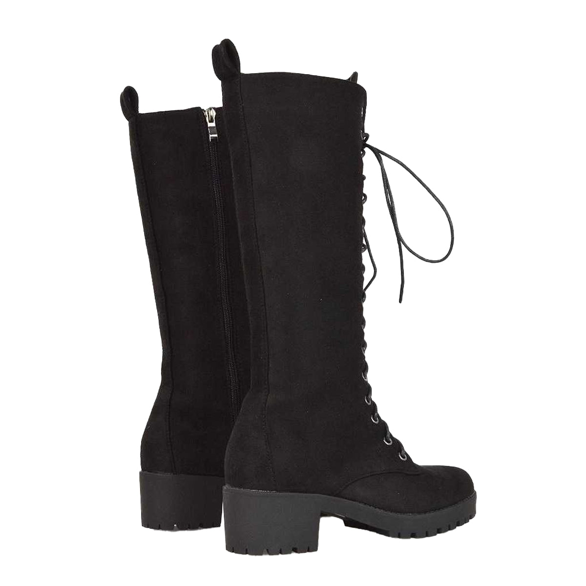 Jet Black - Back - XY London Womens-Ladies Aspen Knee-High Biker Boots