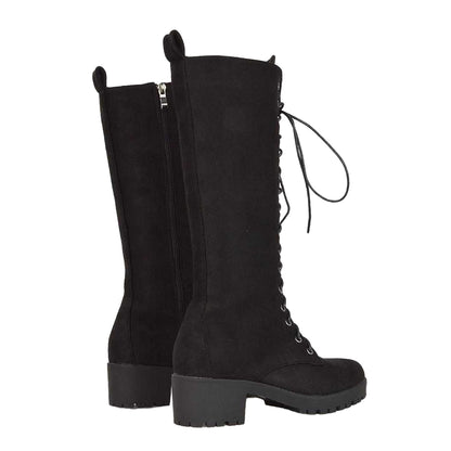 Jet Black - Back - XY London Womens-Ladies Aspen Knee-High Biker Boots