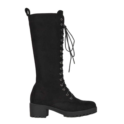 Jet Black - Side - XY London Womens-Ladies Aspen Knee-High Biker Boots