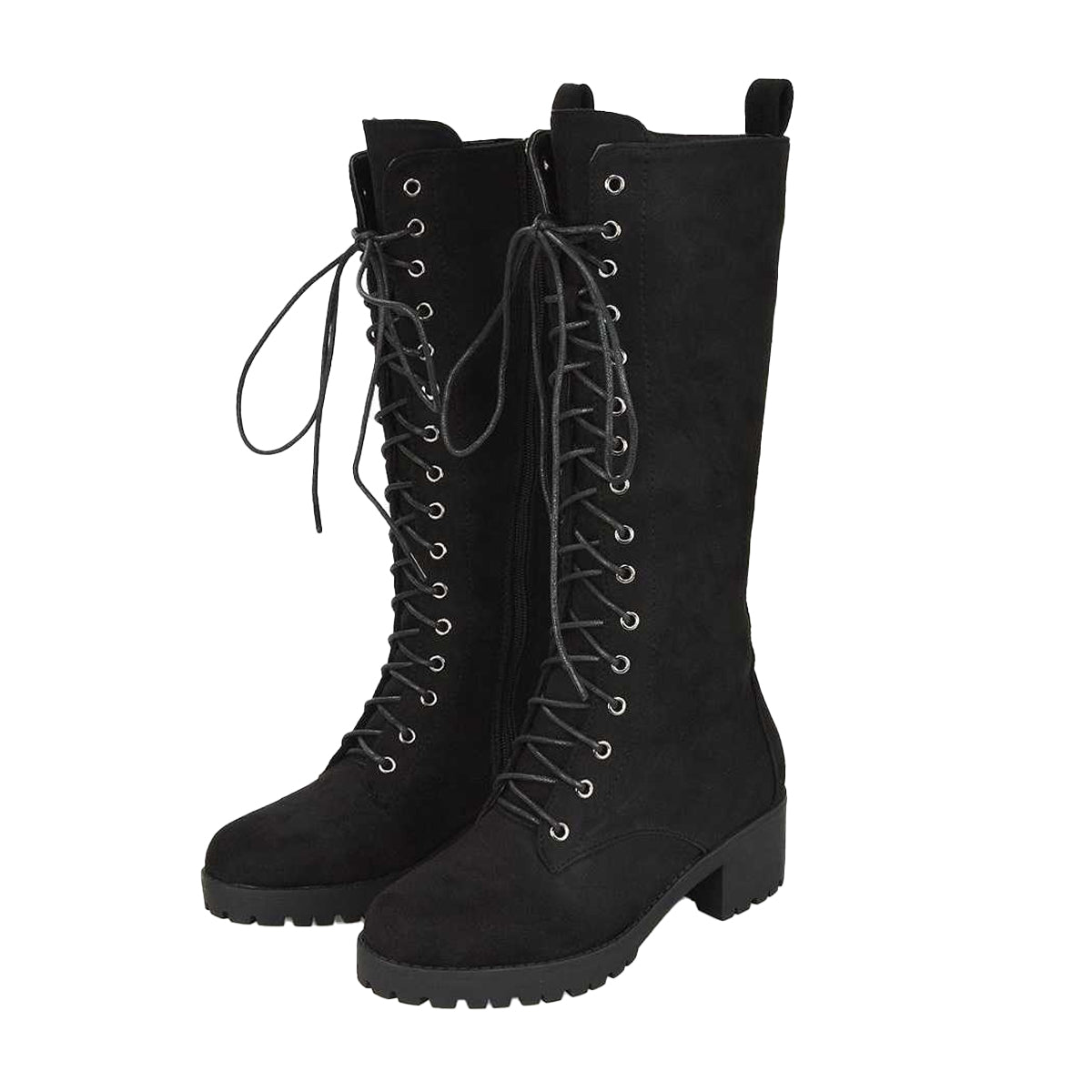 Jet Black - Lifestyle - XY London Womens-Ladies Aspen Knee-High Biker Boots