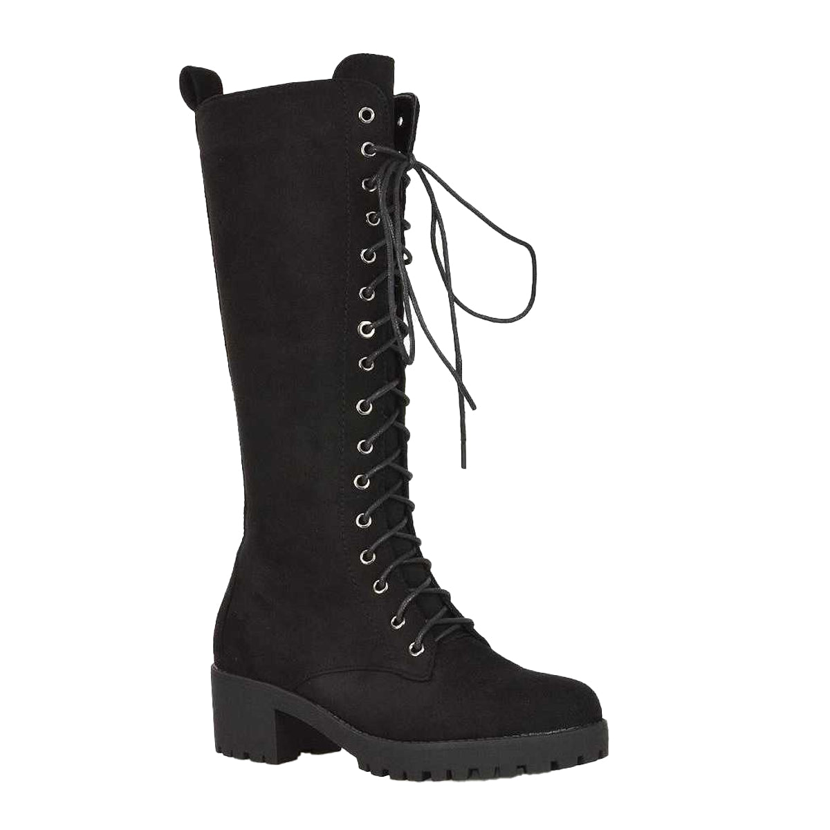 Jet Black - Front - XY London Womens-Ladies Aspen Knee-High Biker Boots