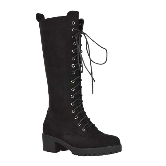 Jet Black - Front - XY London Womens-Ladies Aspen Knee-High Biker Boots