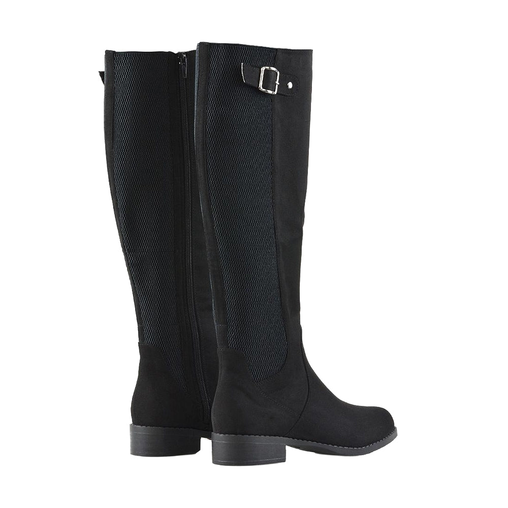 Jet Black - Back - XY London Womens-Ladies Molly Stretch Calf Knee-High Boots