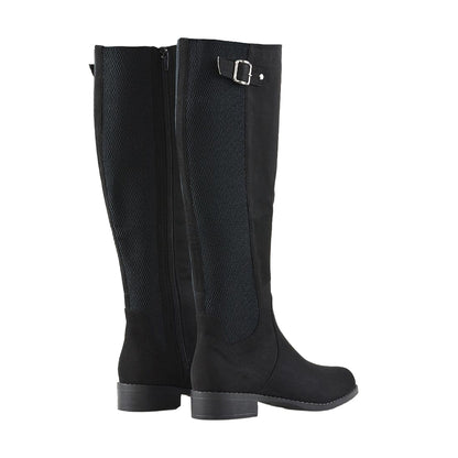 Jet Black - Back - XY London Womens-Ladies Molly Stretch Calf Knee-High Boots