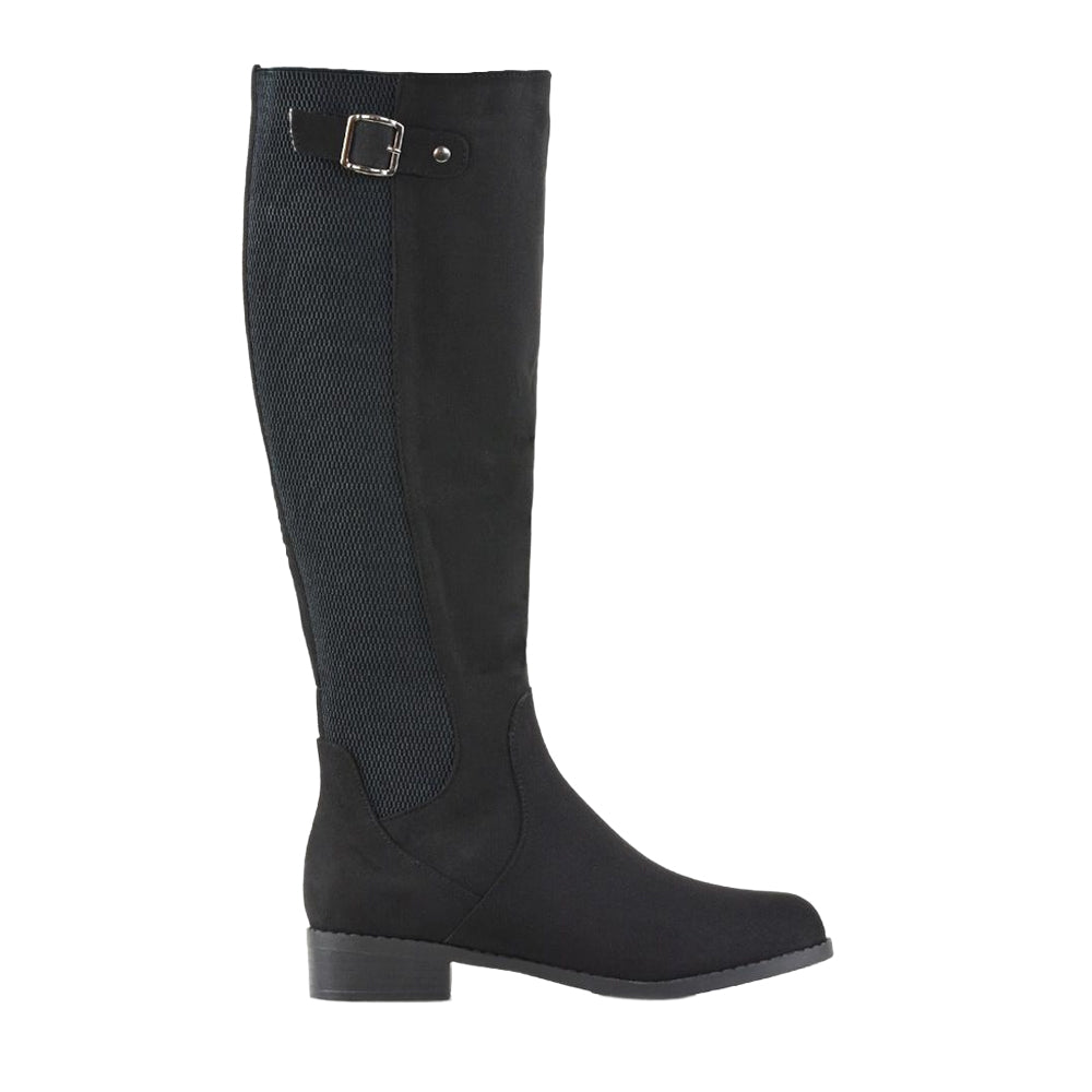 Jet Black - Side - XY London Womens-Ladies Molly Stretch Calf Knee-High Boots