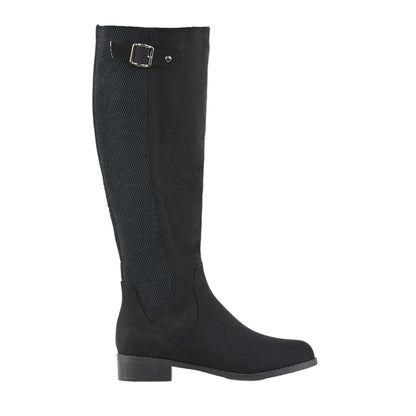 Jet Black - Side - XY London Womens-Ladies Molly Stretch Calf Knee-High Boots
