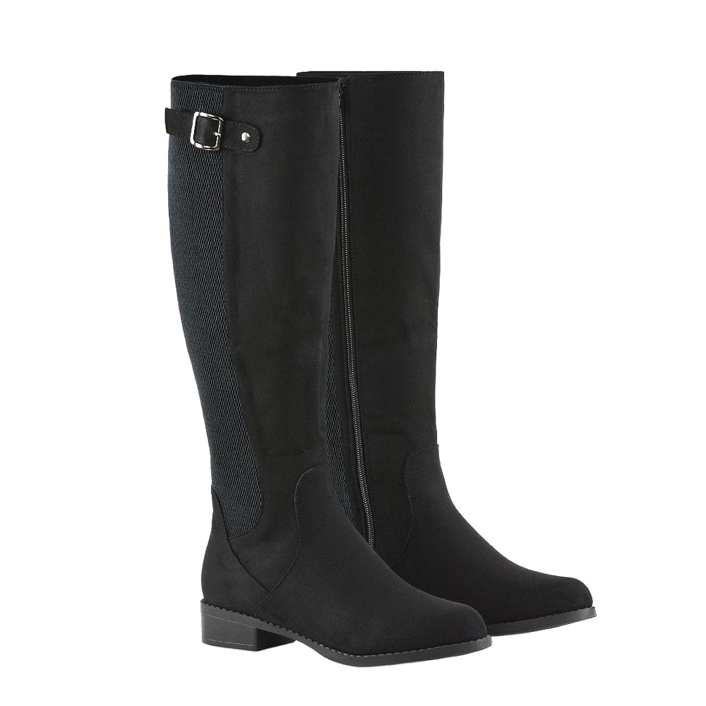 Jet Black - Front - XY London Womens-Ladies Molly Stretch Calf Knee-High Boots