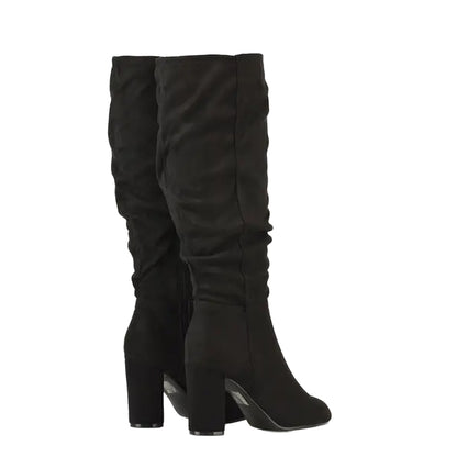 Jet Black - Back - XY London Womens-Ladies Alana Ruched Knee-High Boots