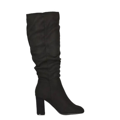 Jet Black - Side - XY London Womens-Ladies Alana Ruched Knee-High Boots