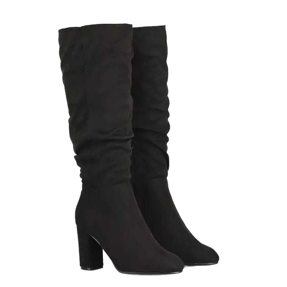 Jet Black - Front - XY London Womens-Ladies Alana Ruched Knee-High Boots