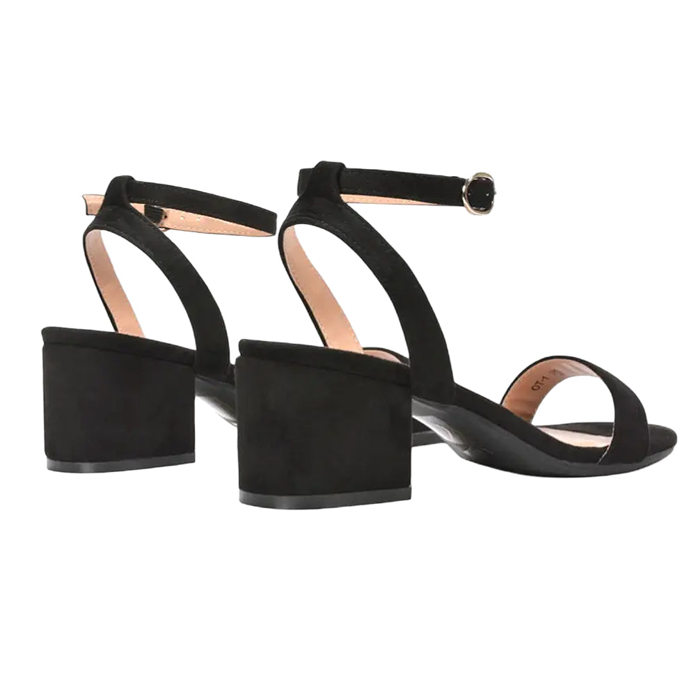 Jet Black - Back - XY London Womens-Ladies Gemma Strappy Low Block Heel Sandals