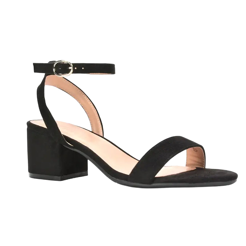 Jet Black - Side - XY London Womens-Ladies Gemma Strappy Low Block Heel Sandals