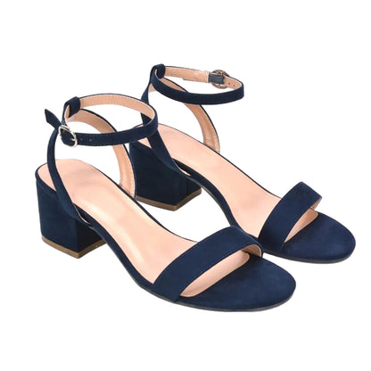 Navy - Front - XY London Womens-Ladies Gemma Strappy Low Block Heel Sandals