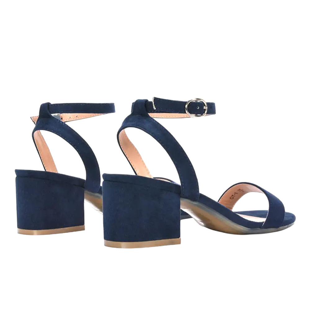 Navy - Back - XY London Womens-Ladies Gemma Strappy Low Block Heel Sandals