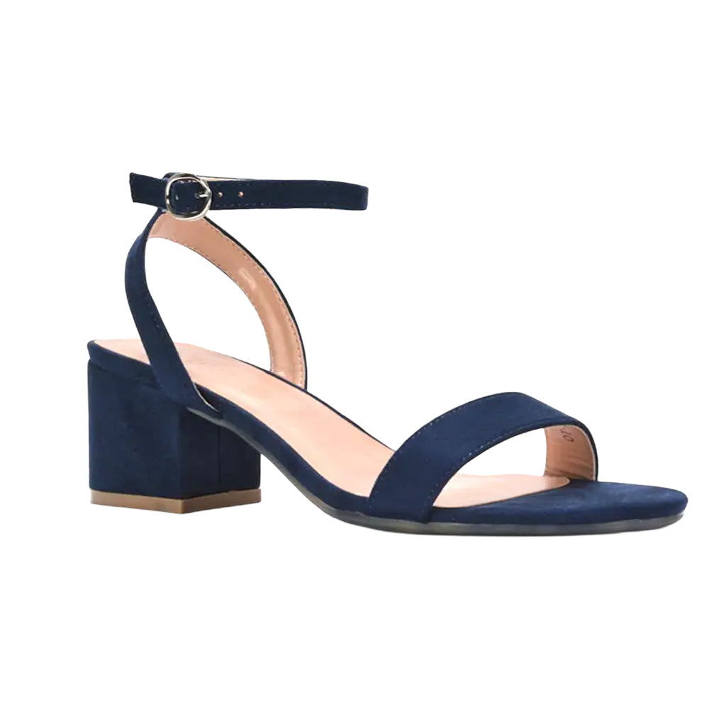 Navy - Side - XY London Womens-Ladies Gemma Strappy Low Block Heel Sandals