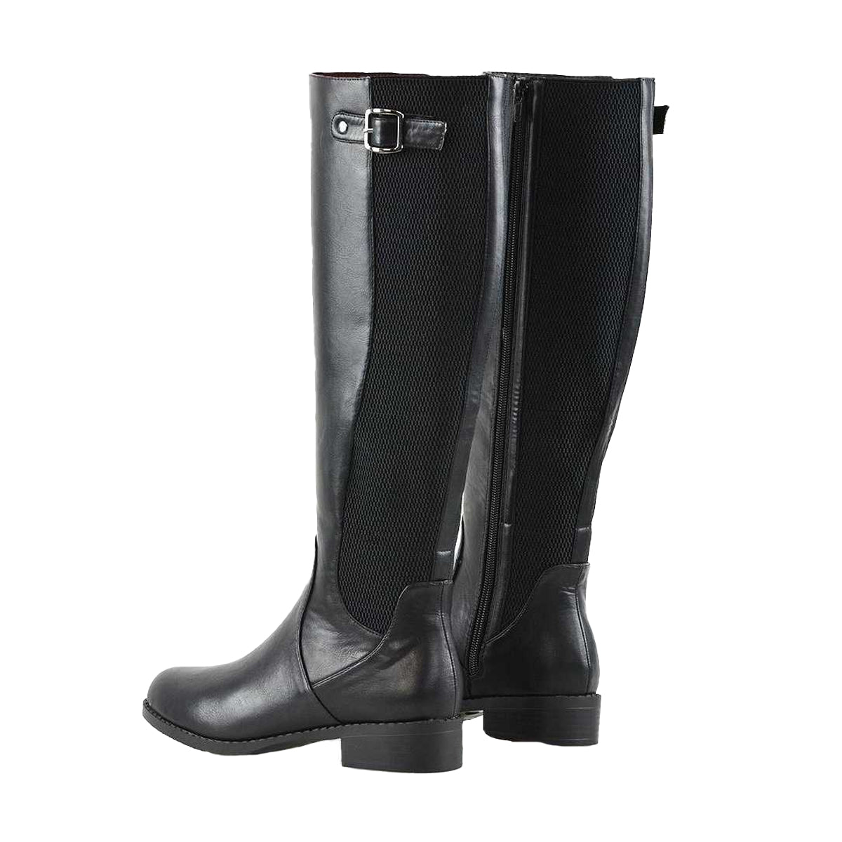 Black - Back - XY London Womens-Ladies Molly Stretch Calf Knee-High Boots