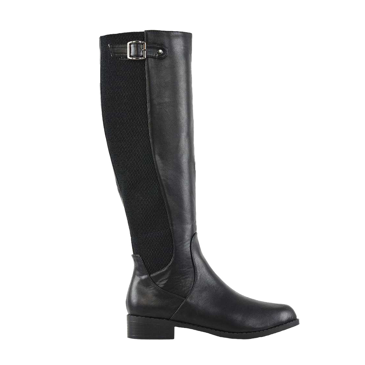 Black - Side - XY London Womens-Ladies Molly Stretch Calf Knee-High Boots