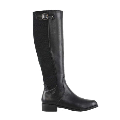 Black - Side - XY London Womens-Ladies Molly Stretch Calf Knee-High Boots