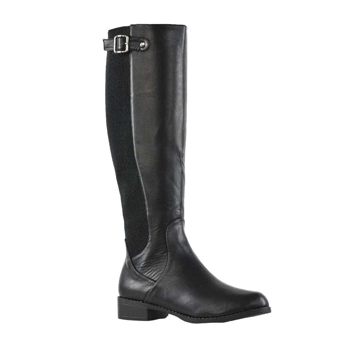 Black - Front - XY London Womens-Ladies Molly Stretch Calf Knee-High Boots