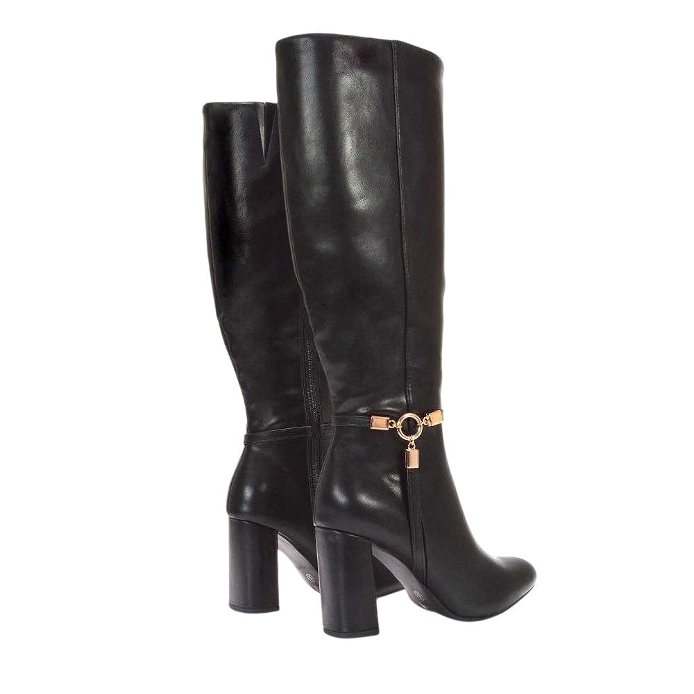 Black - Back - XY London Womens-Ladies Ebony Wide Calf Knee-High Boots