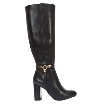 Black - Side - XY London Womens-Ladies Ebony Wide Calf Knee-High Boots