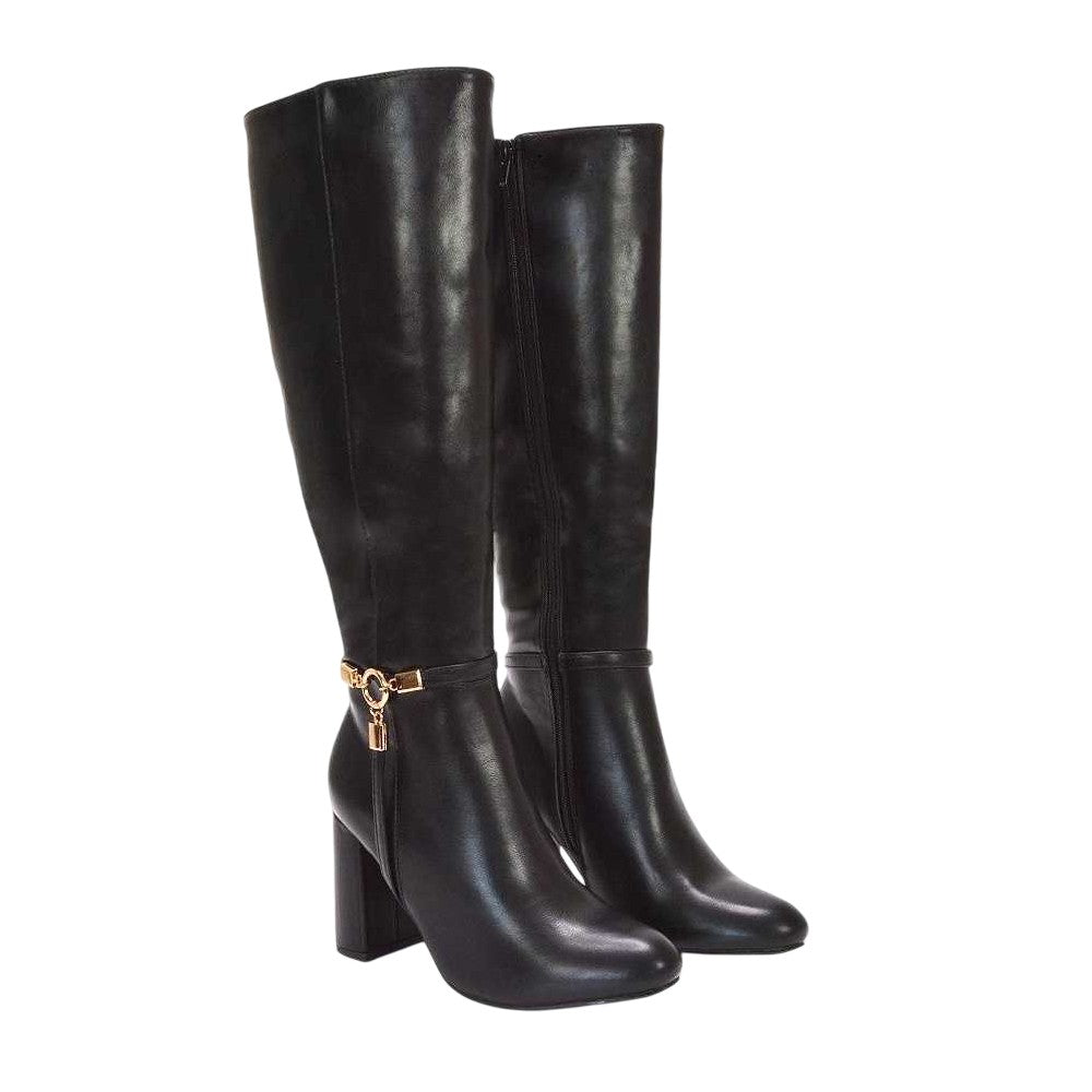 Black - Front - XY London Womens-Ladies Ebony Wide Calf Knee-High Boots