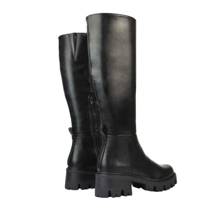 Black - Back - XY London Womens-Ladies Aubree Block Heel Knee-High Boots