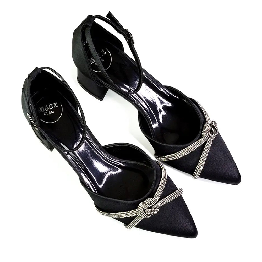 Black - Lifestyle - XY London Womens-Ladies Sarah Diamante Ankle Strap Court Shoes