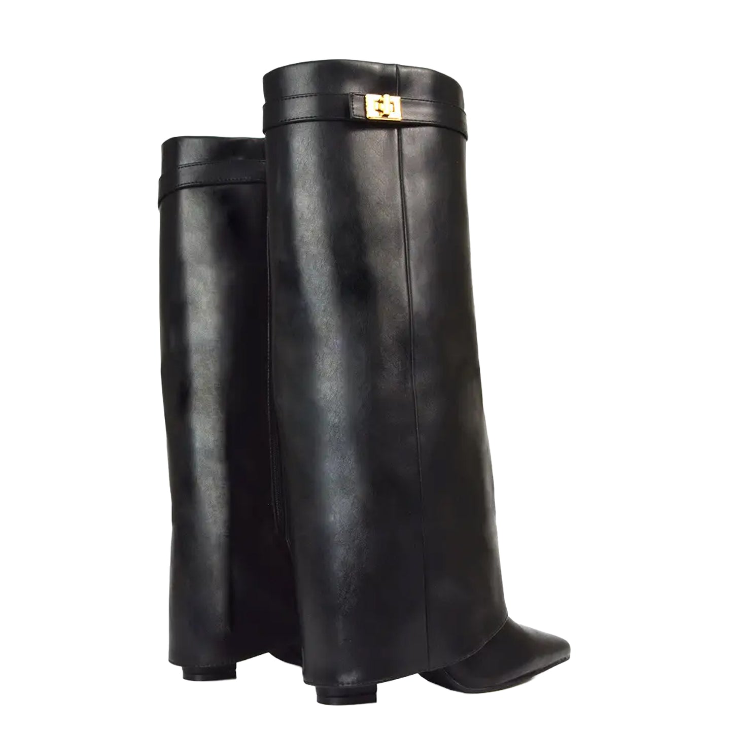 Jet Black - Back - XY London Womens-Ladies Rayna Folded Collar Knee-High Boots