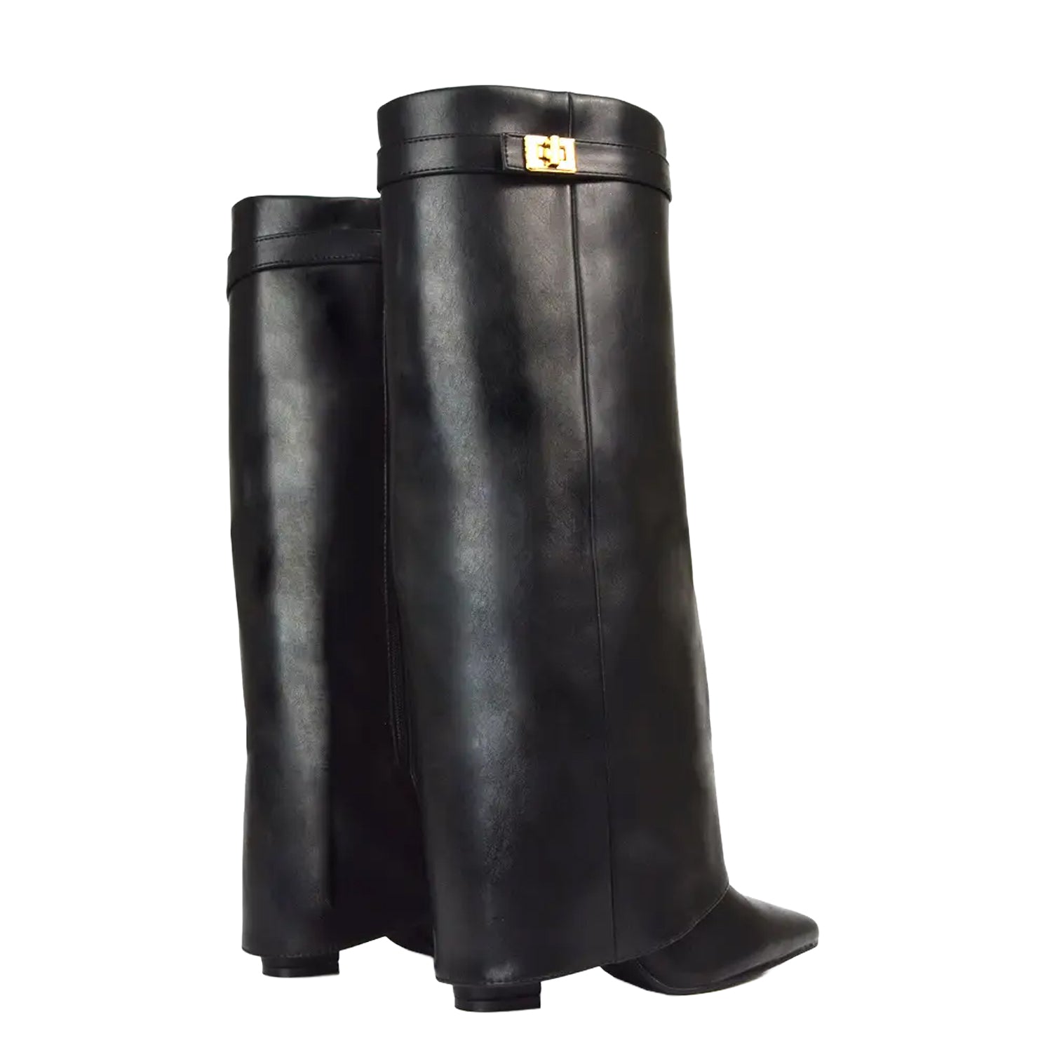 Jet Black - Back - XY London Womens-Ladies Rayna Folded Collar Knee-High Boots