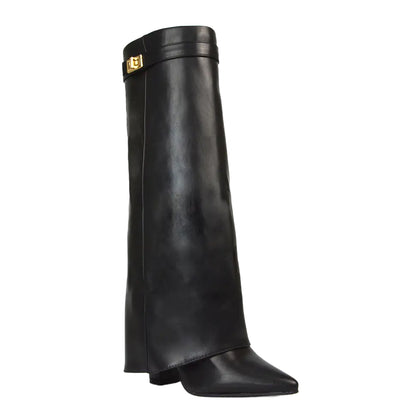 Jet Black - Lifestyle - XY London Womens-Ladies Rayna Folded Collar Knee-High Boots