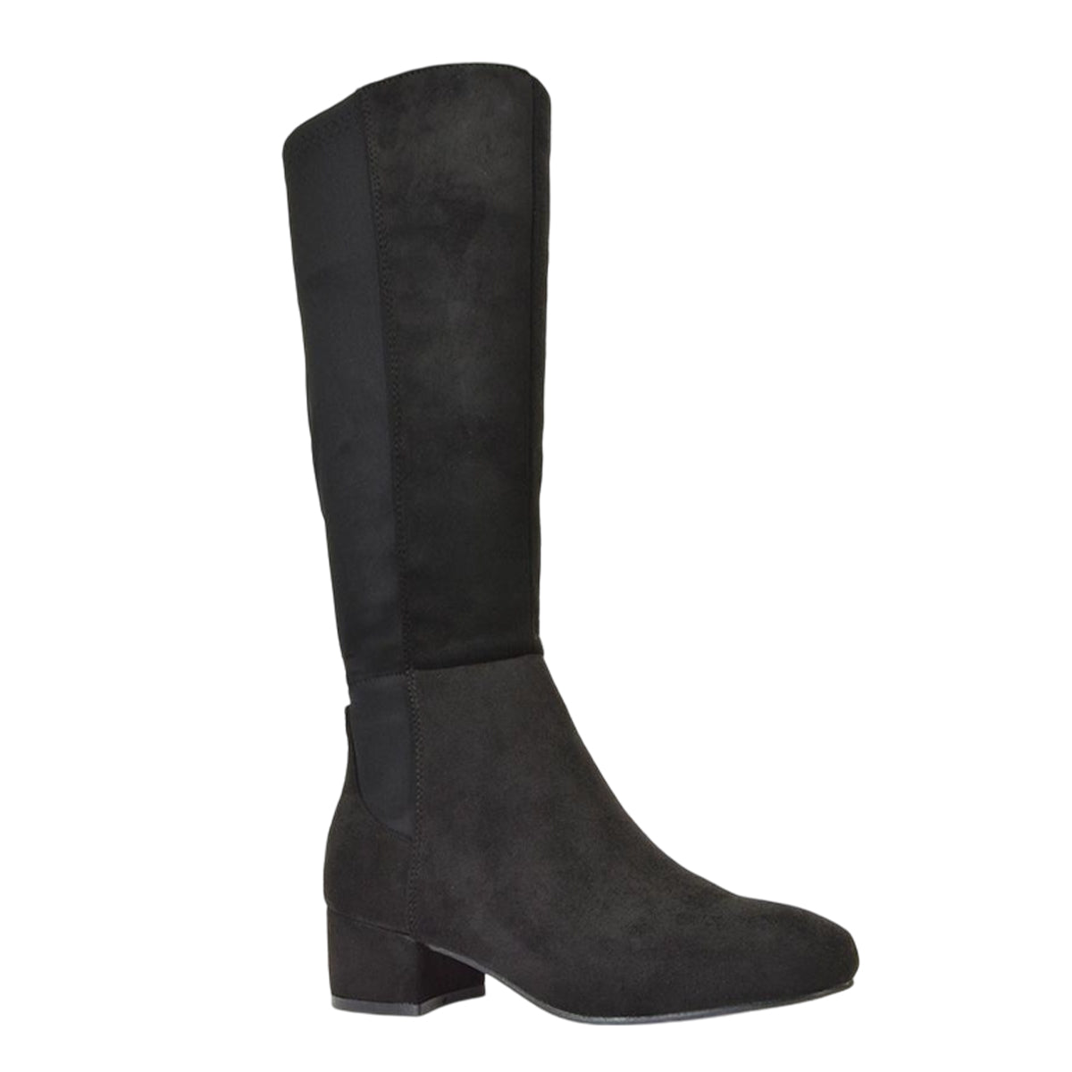Jet Black - Lifestyle - XY London Womens-Ladies Hannah Zip Elasticated Shaft Low Block Heel Long Boots