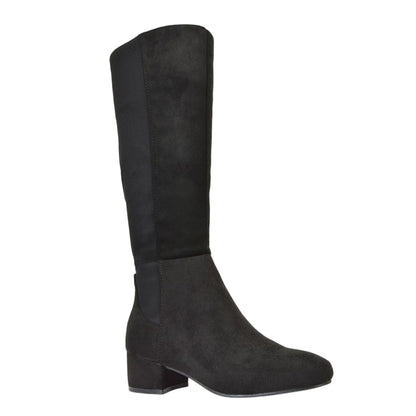 Jet Black - Lifestyle - XY London Womens-Ladies Hannah Zip Elasticated Shaft Low Block Heel Long Boots